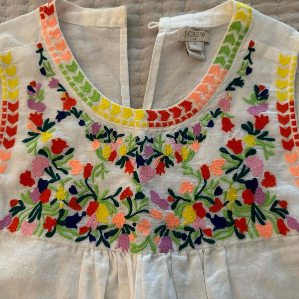 Sleeveless J Crew linen embroidered top